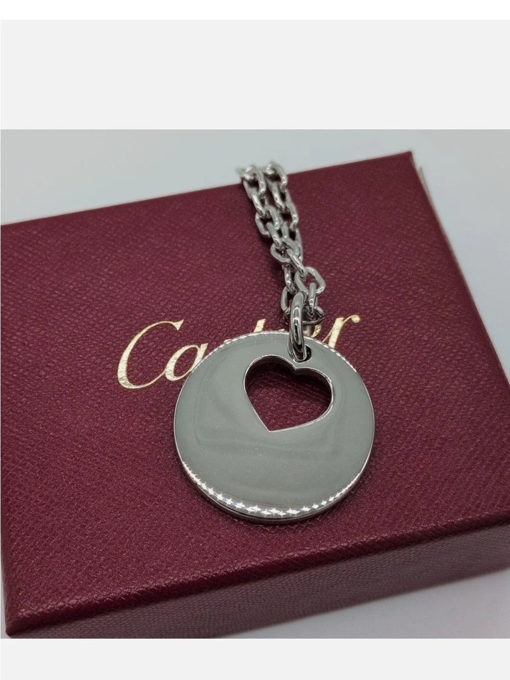 Cartier silver tone heart cut out bag charm/Key Holder with Box EUC